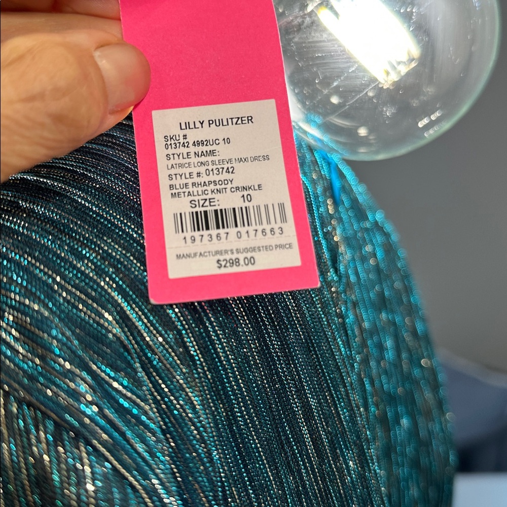 LATRICE long sleeve maxi dress, blue Rhapsody metallic knit crinkle NWT size10 - Picture 9 of 9